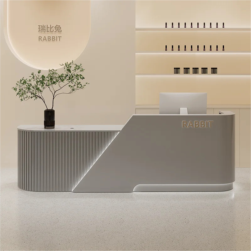 Industrial Modern Reception Desk Sculpted For Beauty Salons — White | KIMLUD