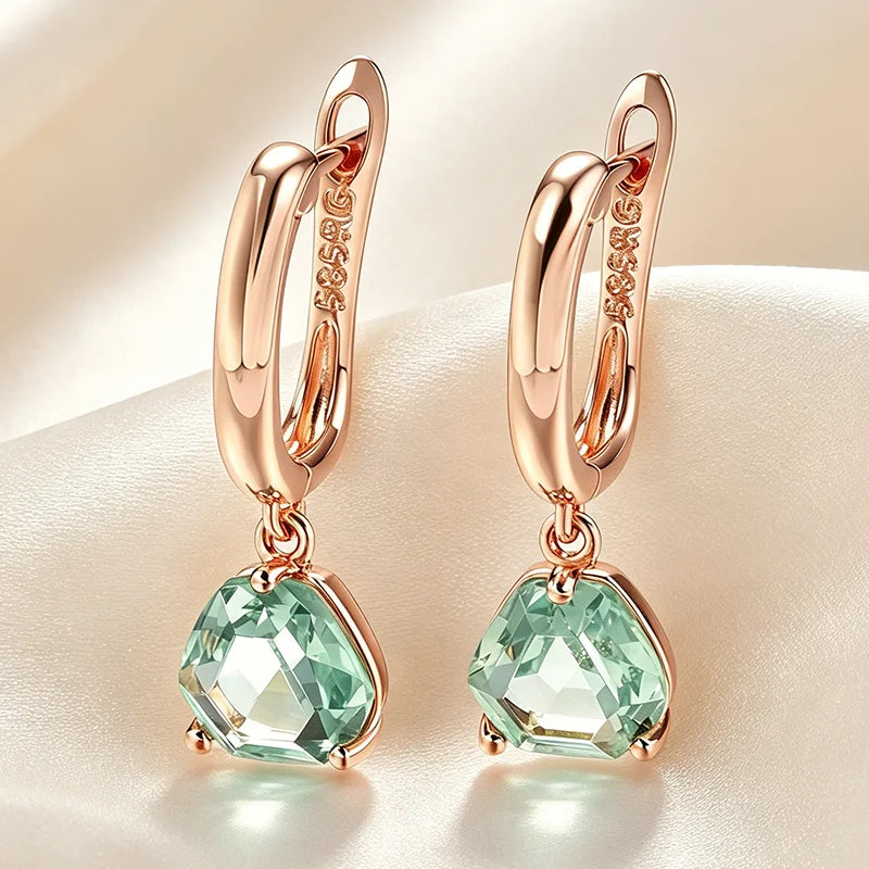 Drop Earrings – Green Stone Bride – Antique Gold | KIMLUD