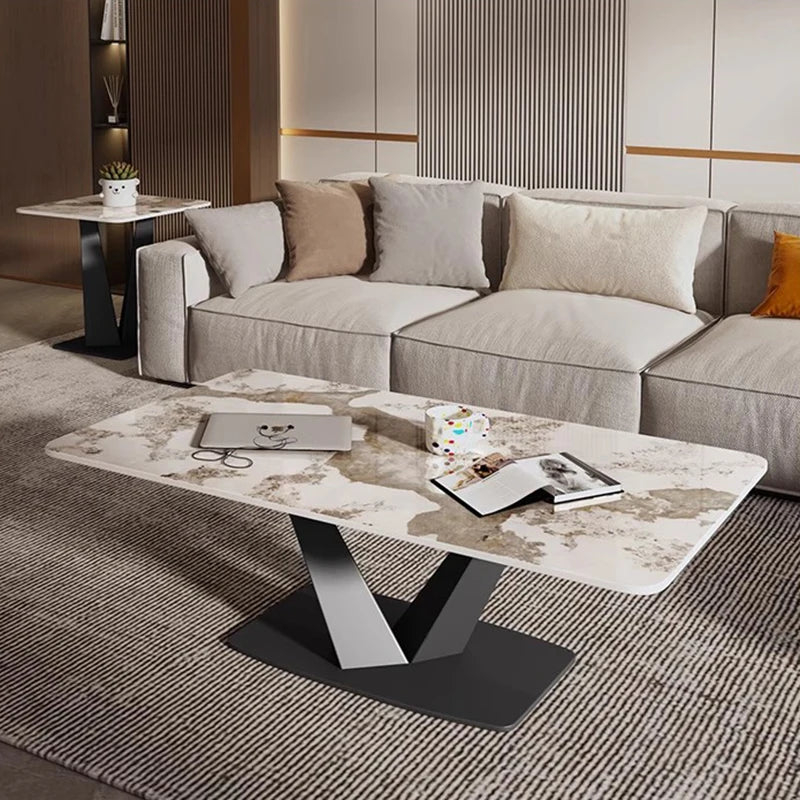 Marble Rock Slab Coffee Table Minimalist Modern Rectangle With Clean Lines — White | KIMLUD