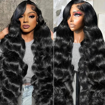 HD Transparent Lace Frontal Wig 42-44in Body Wave — Deep Black | KIMLUD