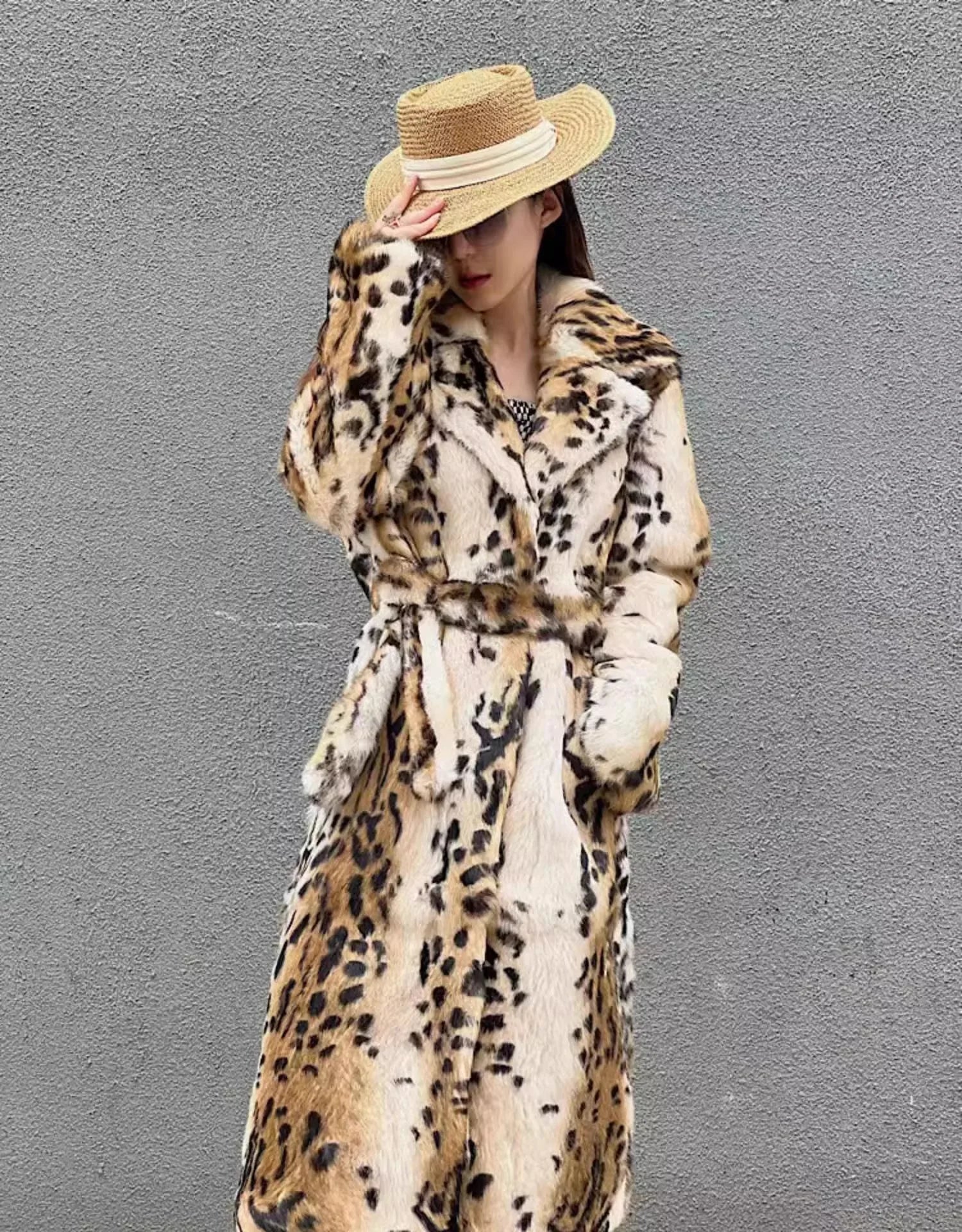 Real genuine natural rabbit fur coat women's long fashion English collar  jacket outwear custom any size