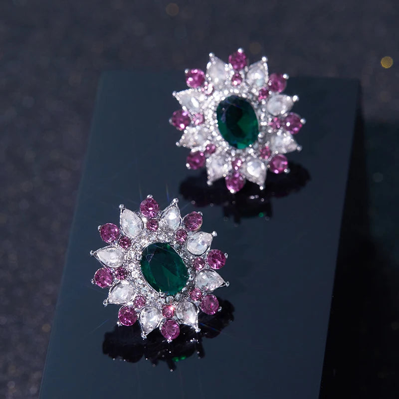 Cubic Zirconia Stud Earrings Floral Sparkling — Crystal | KIMLUD