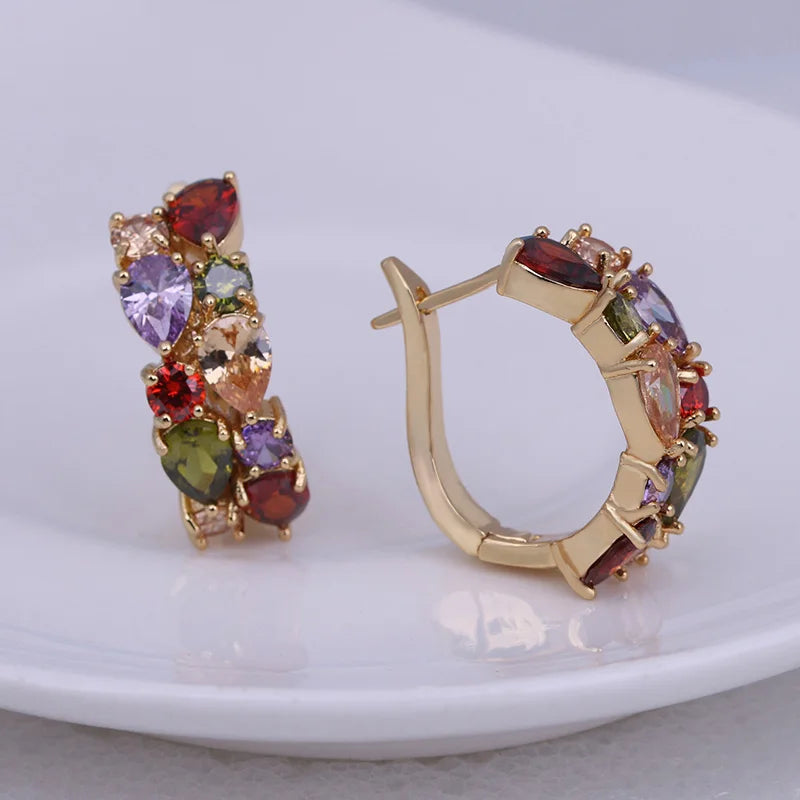 Semi-Precious Stone Stud Earrings Round — Silver | KIMLUD