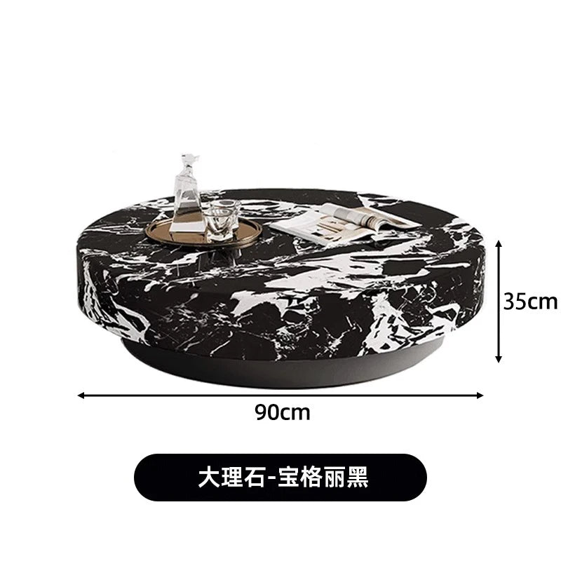Marble Nordic Minimalist Coffee Table Round Marble Top — White | KIMLUD