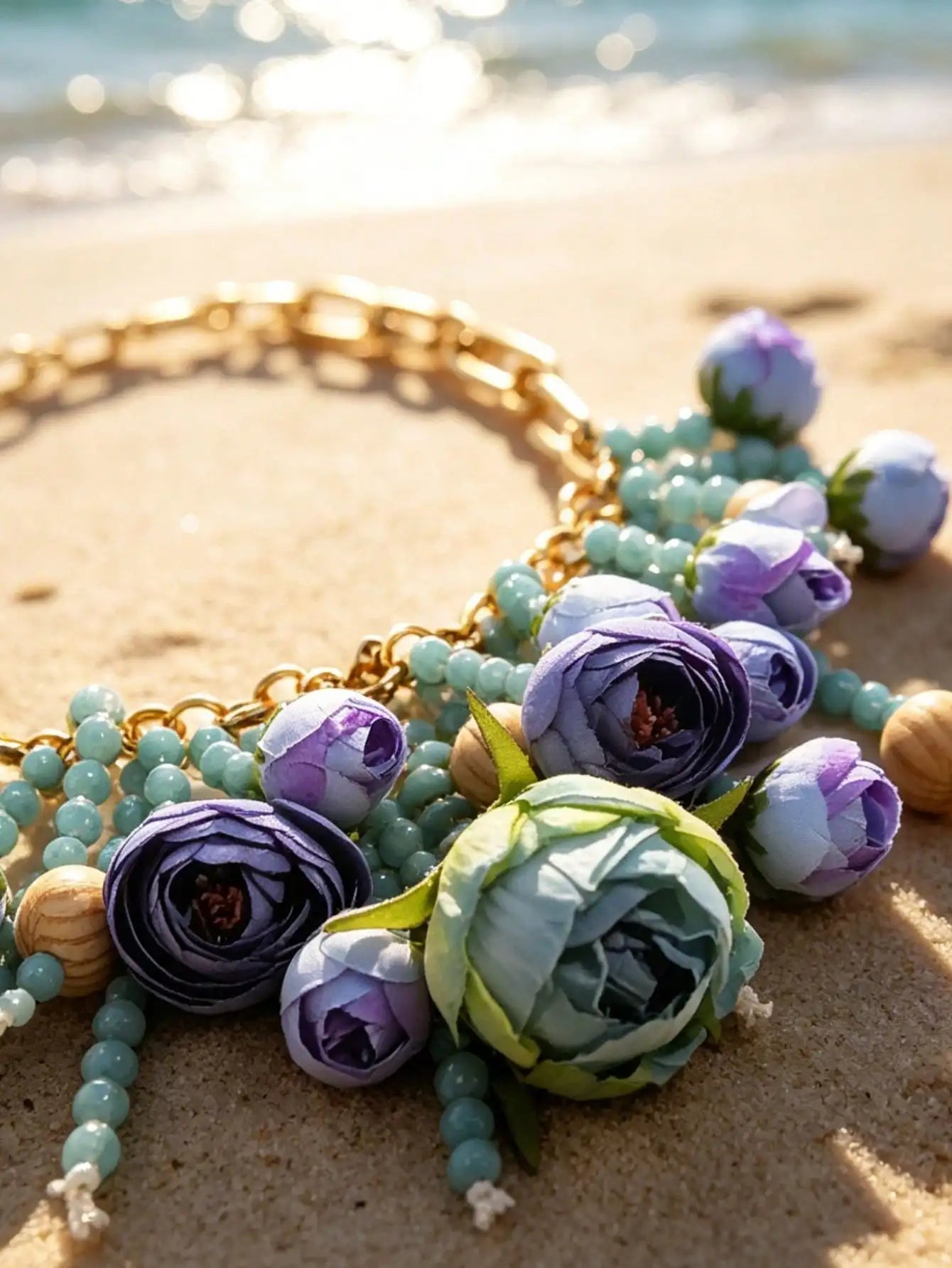 Bohemian Fabric Floral Necklace — Blue Purple | KIMLUD