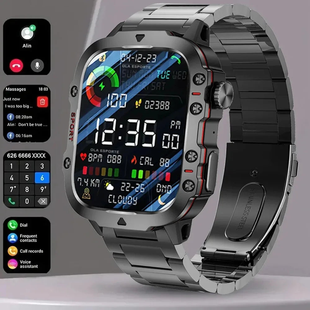 2025 New Military Smart Watch Men IP68 5ATM Outdoor Sports Fitness Tracker Health Monitoring 2.01Inch Bluetooth Calls Smartwatch