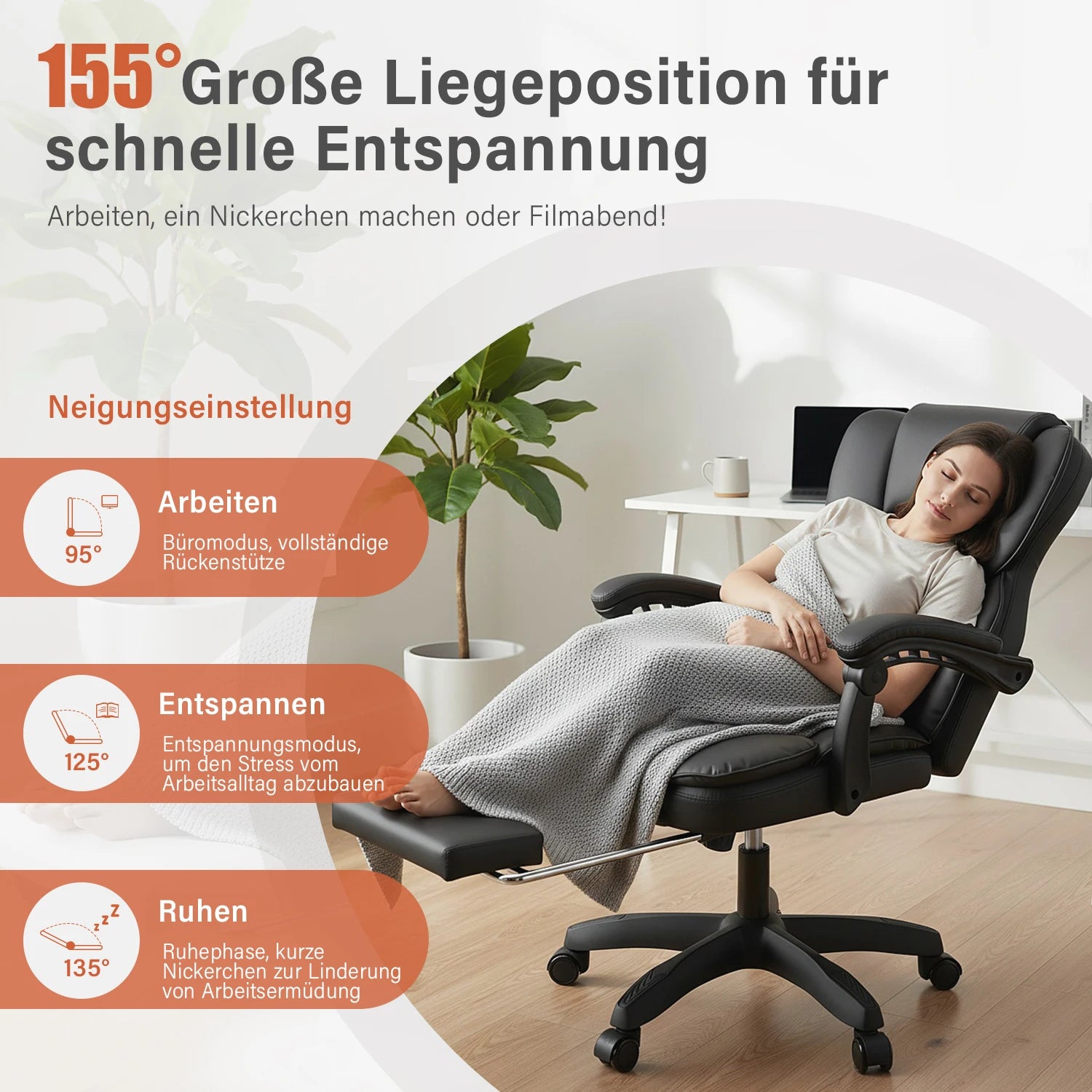 Office Chair - 150Kg Capacity - PU Leather - Black/White | KIMLUD