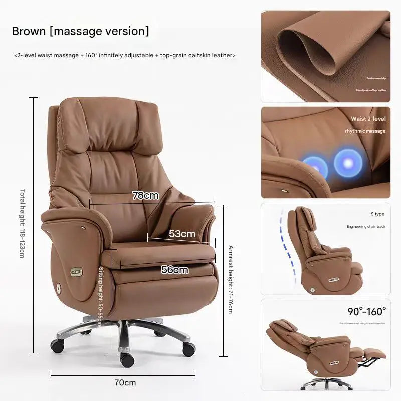 Genuine Leather Executive Office Chair — Brown | KIMLUD