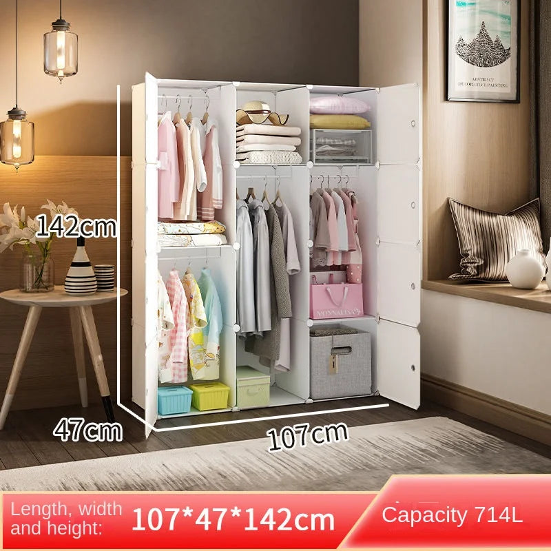 Plastic Wardrobe Collapsible with Large Space — White | KIMLUD