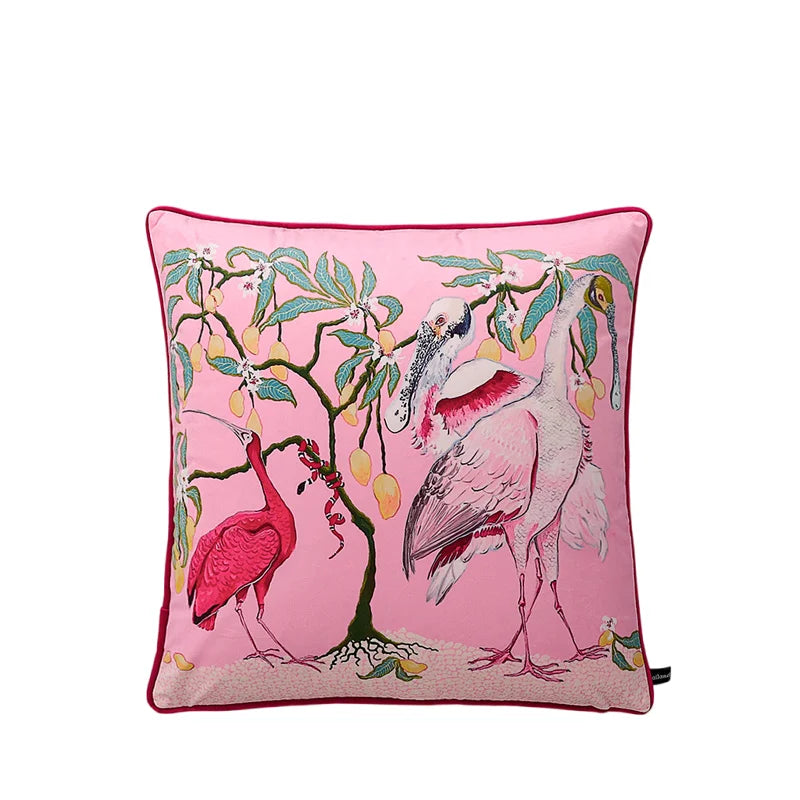 Pink Chinoiserie Pillow Covers 16x16 Inch Traditional Style Bird Dog Floral Vase Decorative Throw Pillow Case Velvet Double Side