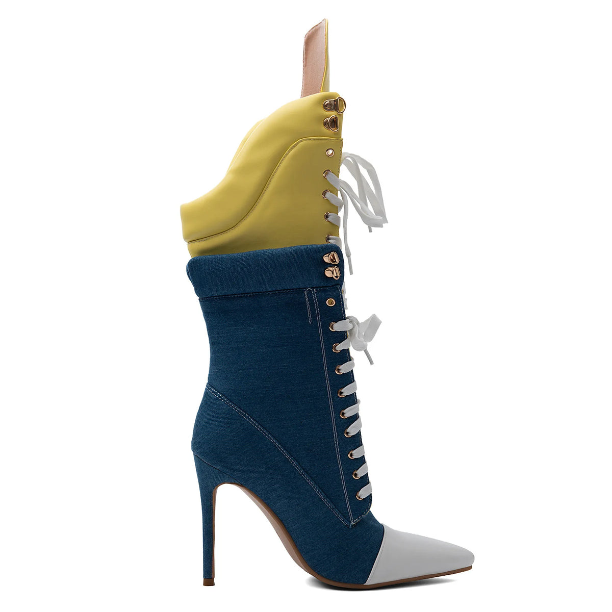 Ankle Boots – Color Block Denim – Stiletto Heel – Multicolor | KIMLUD