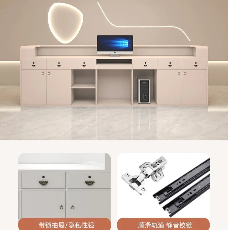 Modern Reception Desk With Integrated LED Lighting — White | KIMLUD