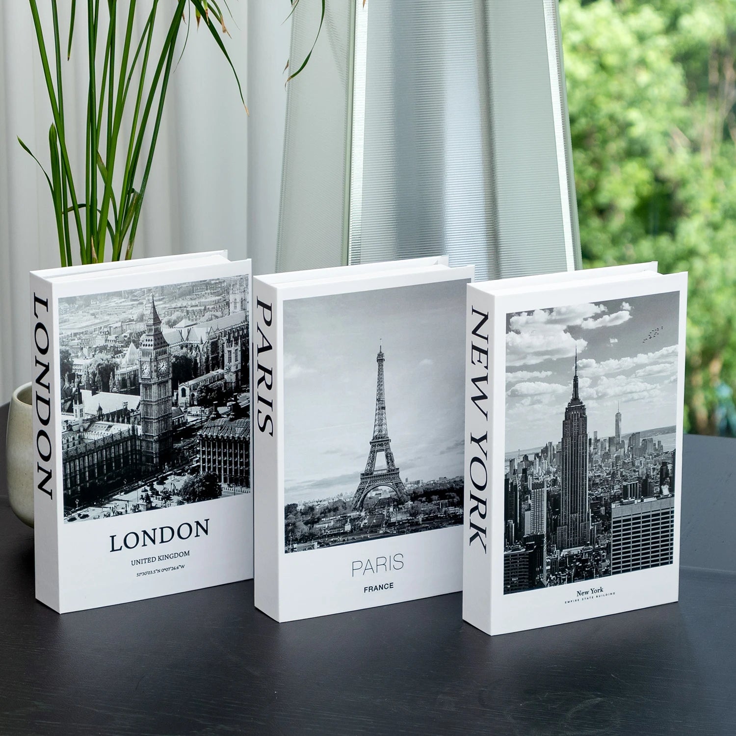 Foldable Faux Books Three-Piece Set for Couture Coffee Table Decor — Black | KIMLUD