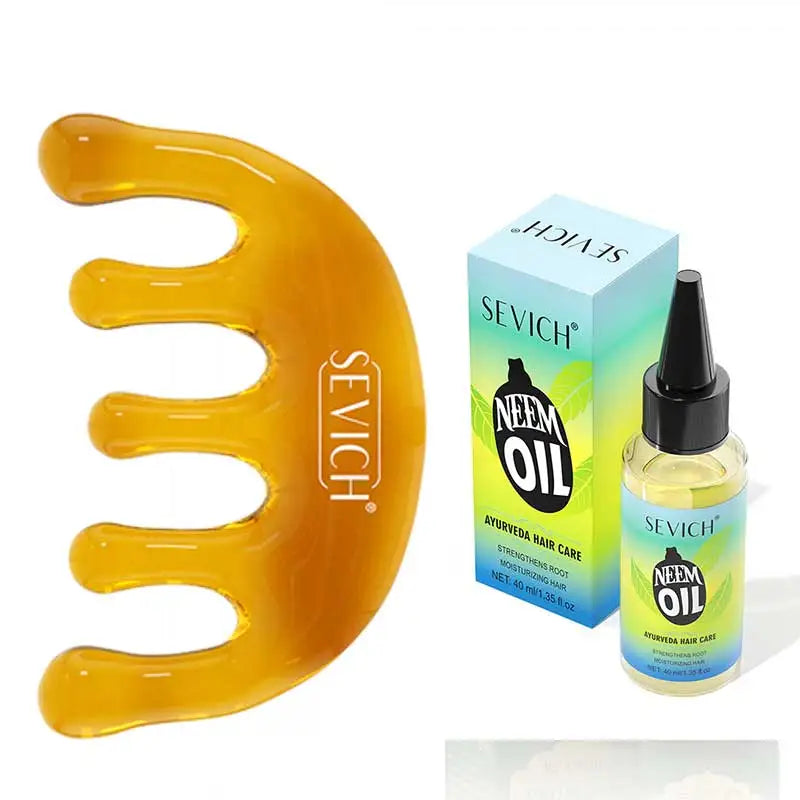 Ayurvedic Neem Hair Growth Oil Set With Scalp Massager Comb For Nourished Roots — Emerald | KIMLUD