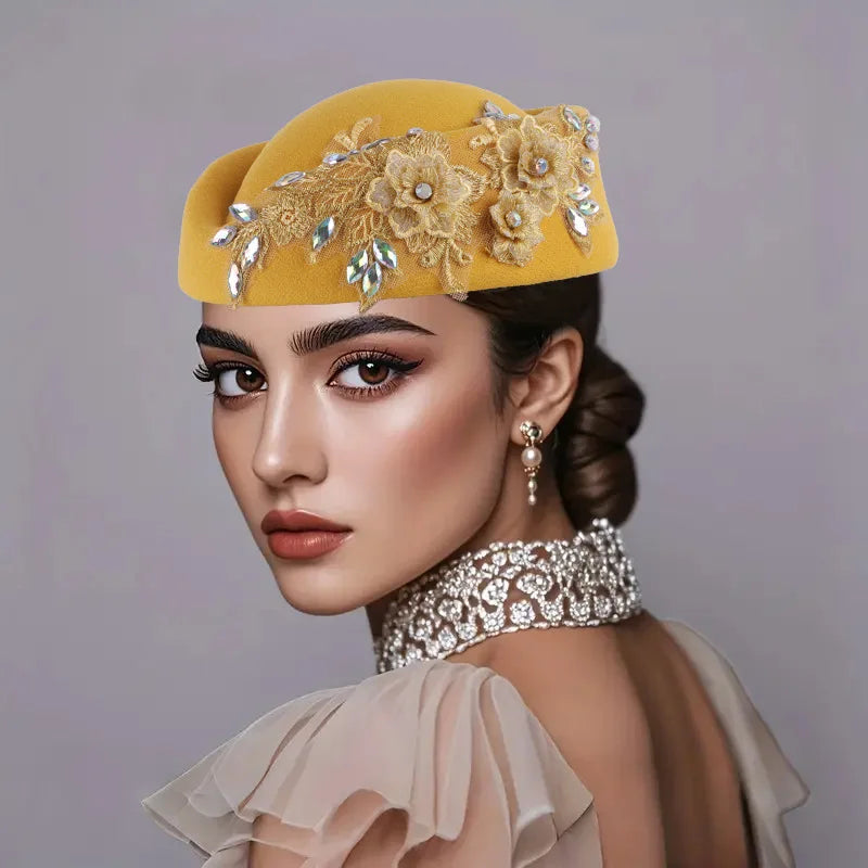 Beret Hat – Flower Embellishment – Polyester – Red and White | KIMLUD