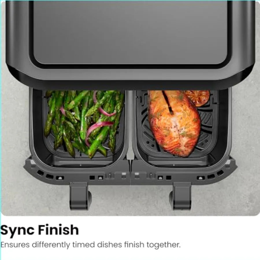 Stainless Steel Exterior Dual Air Fryer Double Basket — Matte Black | KIMLUD