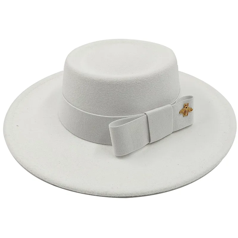 KIMLUD, Wholesale Fedora hats Winter round concave convex surface flat top bow elastic ribbon men&#39;s and women&#39;s felt jazz hats Fedora, 47 / China / 56-58cm, KIMLUD Womens Clothes