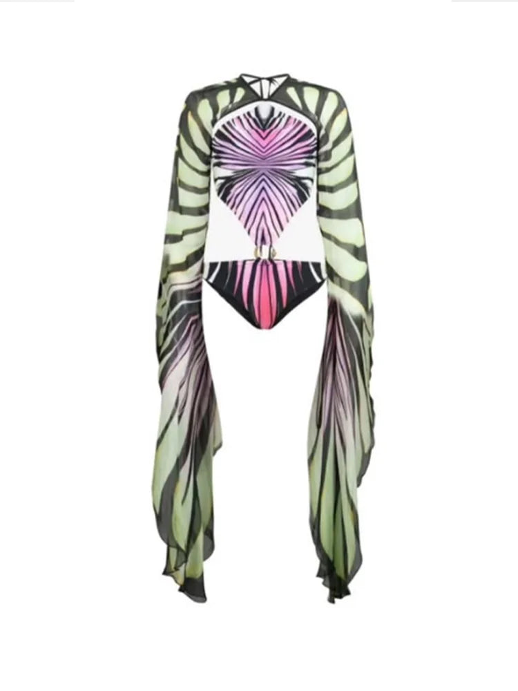 Jumpsuit – Butterfly Wing Print – Bodycon | KIMLUD