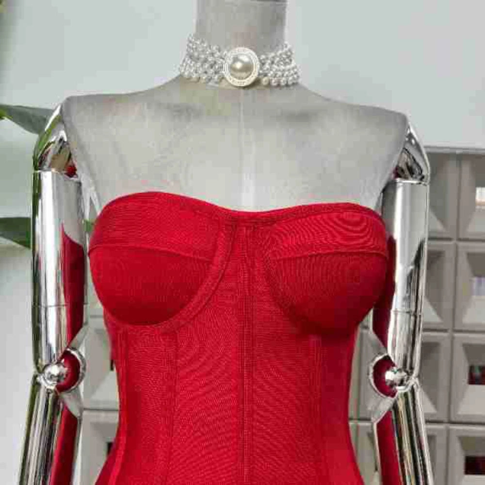 Sexy Strapless Bodycon Dresses for Women 3D Floral Fashion Party Evening Club Bandage Dress Formal Elegant Slim Birthday Gowns