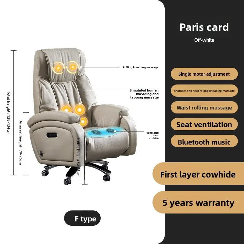 Genuine Leather Executive Office Chair Massage — Cream | KIMLUD