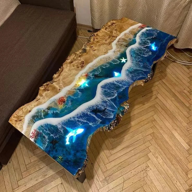 Walnut Solid River Epoxy Dining Table — Walnut | KIMLUD