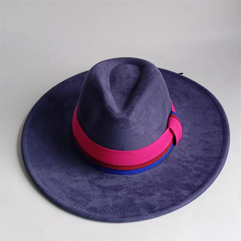 Suede Fedora Hat Wide Brim — Grayish Brown | KIMLUD