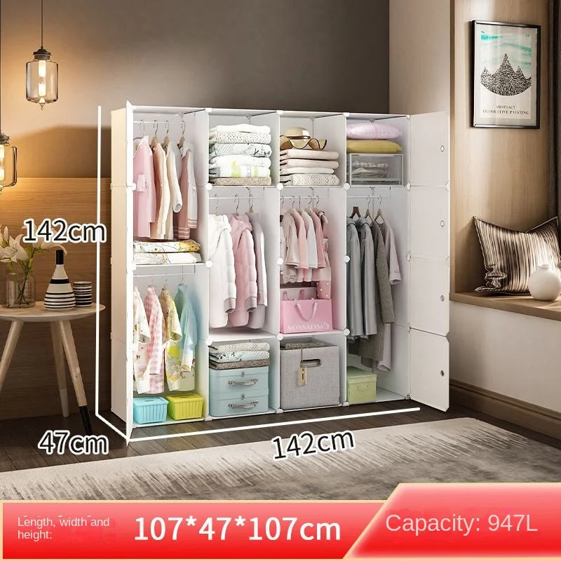 Plastic Wardrobe Collapsible with Large Space — White | KIMLUD