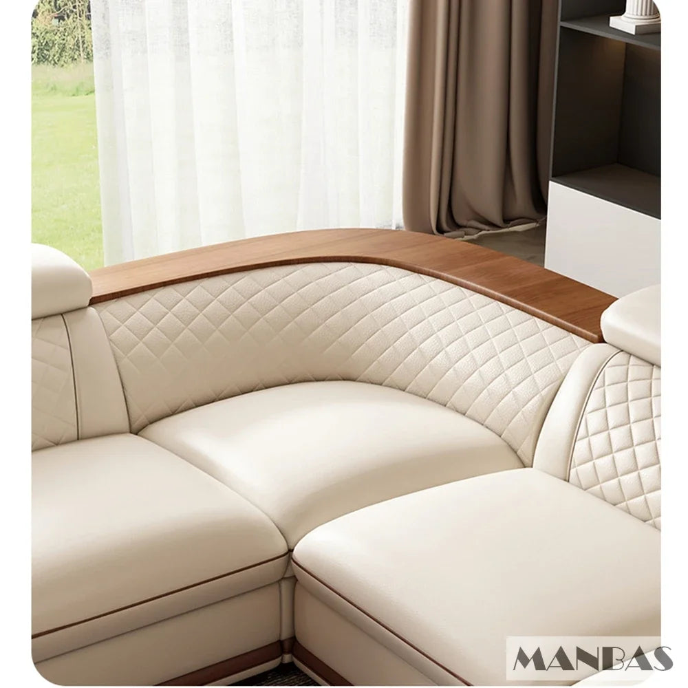 Genuine Italian Leather Sofa Set With Adjustable Headrests — Ivory | KIMLUD