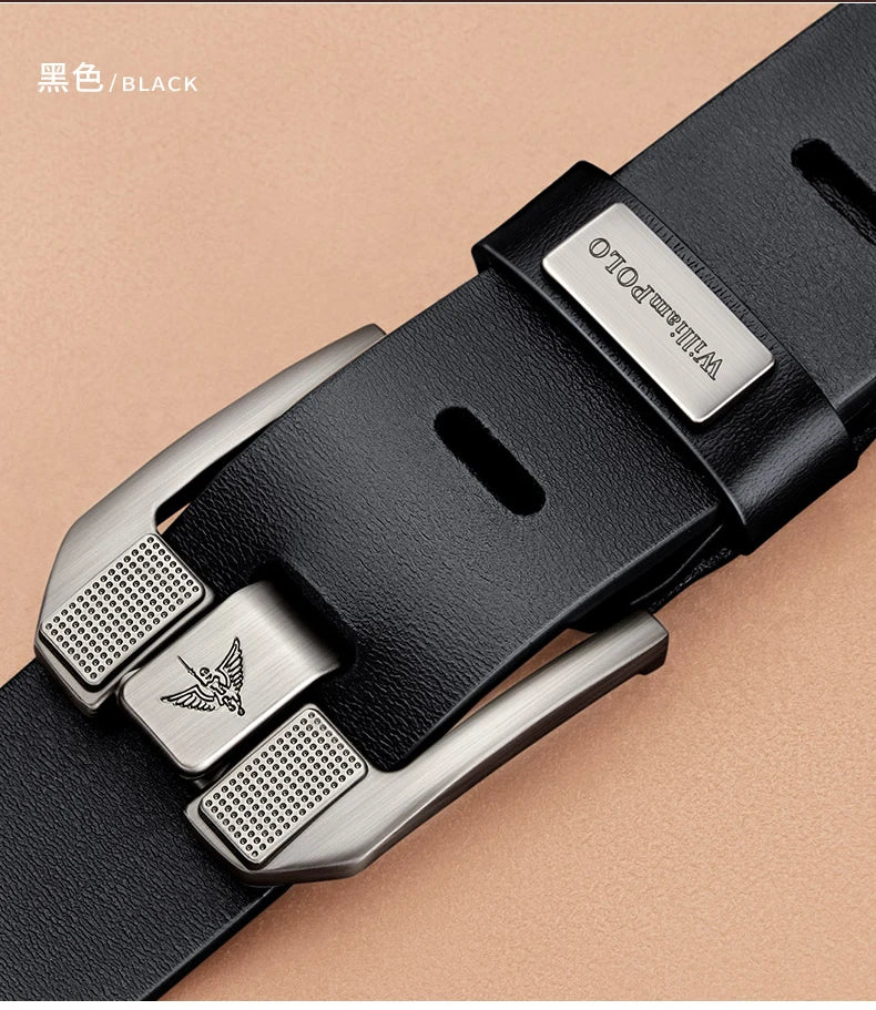 Cowhide Leather Belt With Needle Buckle — Dark Brown | KIMLUD