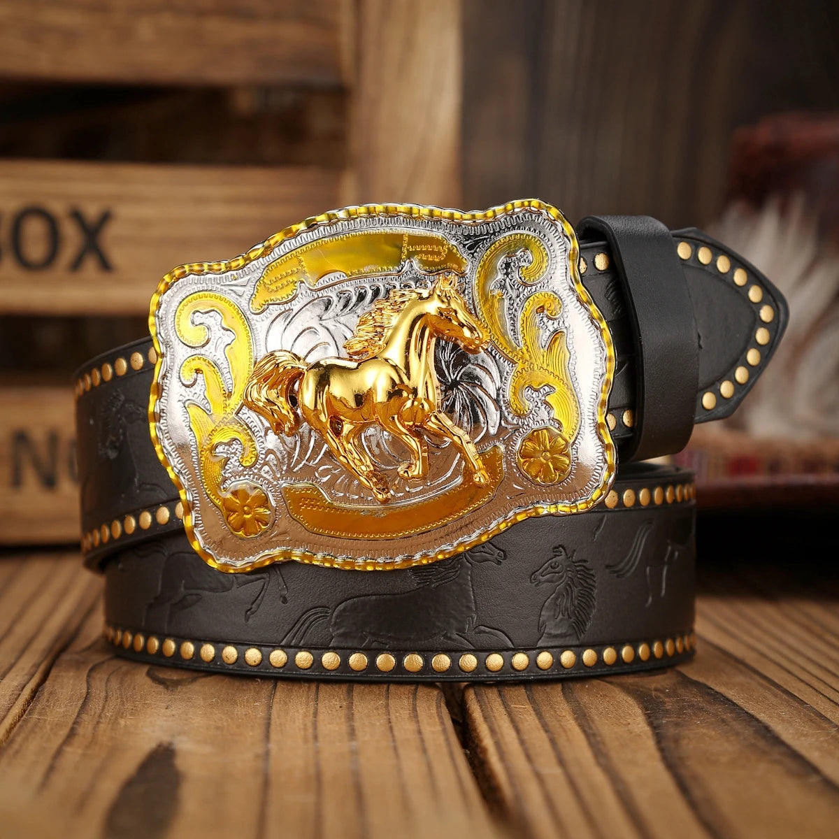 PU Western-Style Belt Perforated Strap — Black | KIMLUD