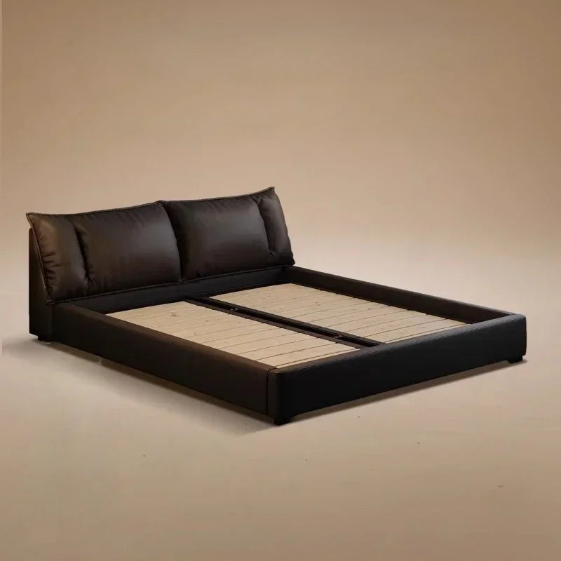 Obsidian Leather King Size Bed With Office Headboards And Frame — Black | KIMLUD