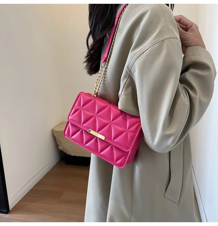 Trendy Quilted Chain Crossbody Shoulder Bag, Stylish Multi Color Small Square Purse, Chic & Perfect for Women's Everyday Use