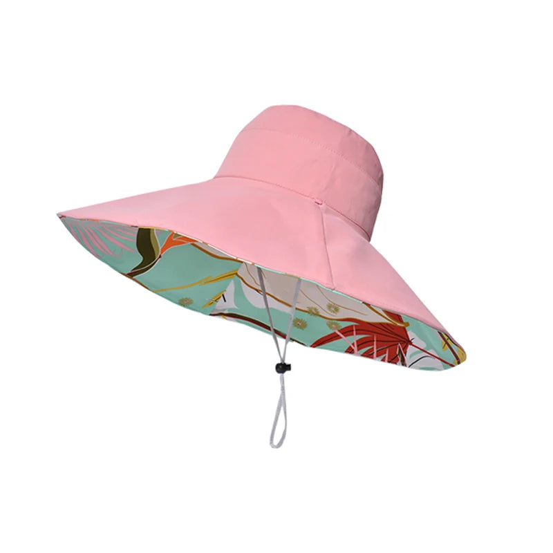 Cotton Sun Hat Double-Sided Fisherman With Enlarged Brim — Natural | KIMLUD