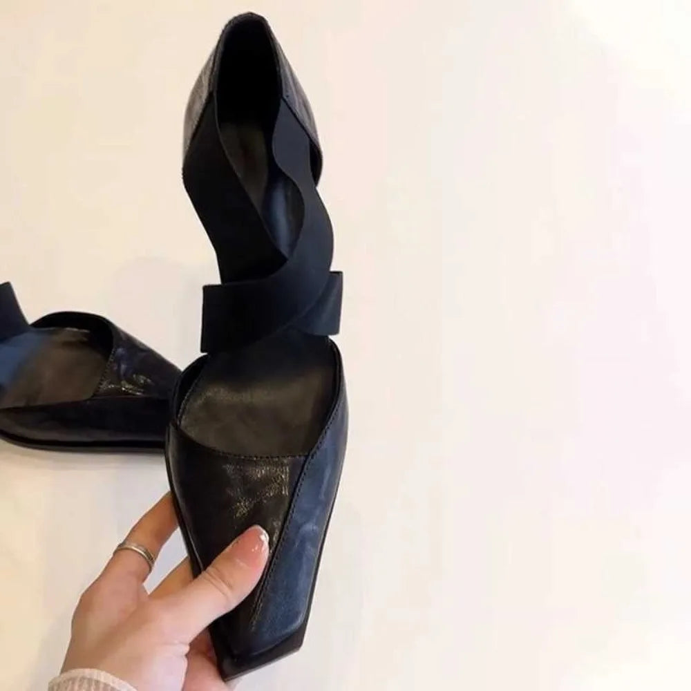 Mary Jane Shoes – Cross Elastic Strap – Square Toe Silhouette | KIMLUD