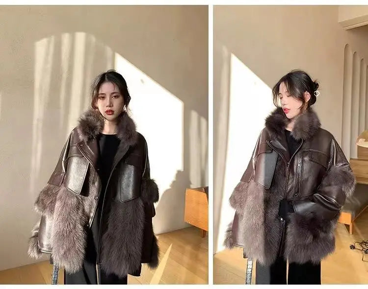 Vintage Thick Fashion Warm Coat Fur Coat Women's 2023 Winter New Korean Fashion Imitation Fox Fur Padded Coat Street Outwears