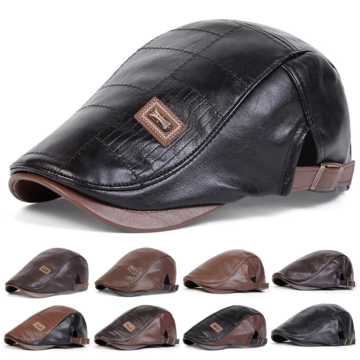 PU Leather Newsboy Cap Retro British Painter Hat — Black | KIMLUD