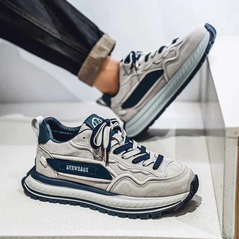 Color-Block Dad Shoes Men's Spring Autumn New Style Thick Bottom Sports Shoes Casual Running Shoes Low Cut Breathable Mesh