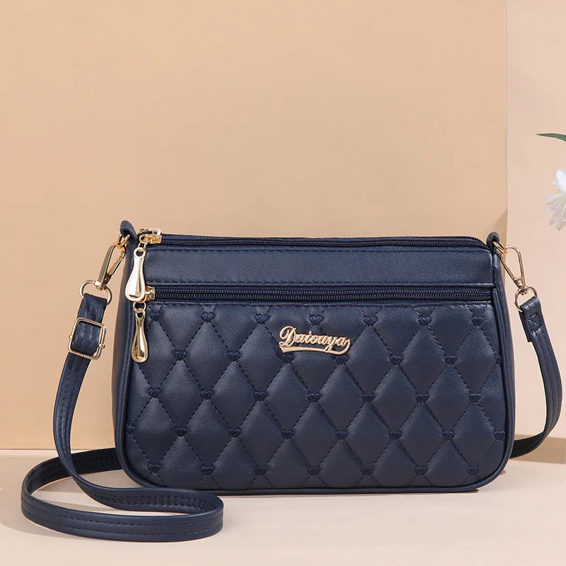 PU Leather Messenger Bag Embroidered Chevron — Taupe | KIMLUD