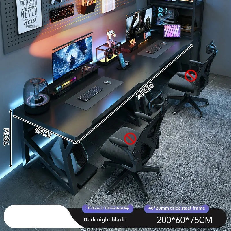 Matte Finish Desk Double Computer — Black | KIMLUD