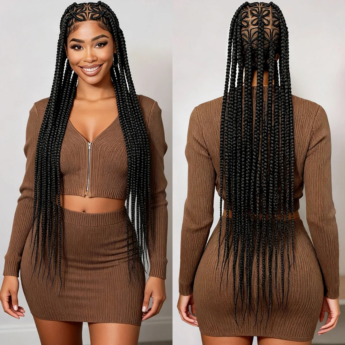 Full Lace Wig – 36in Cornrow Braided – High Temperature Fiber | KIMLUD