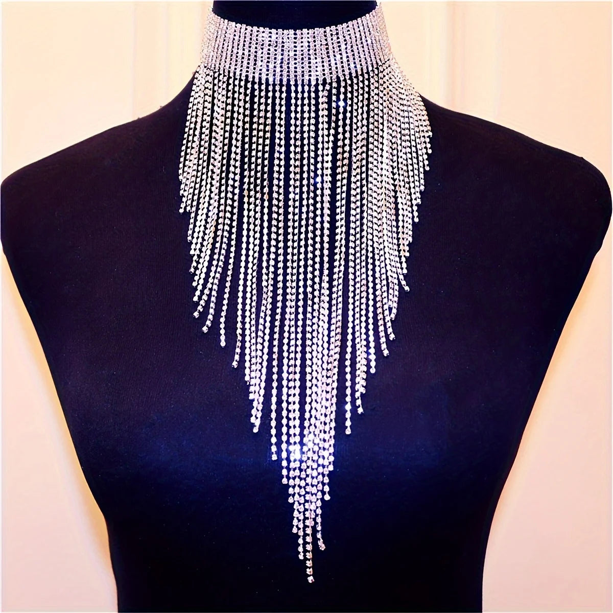 Sparkly Long Tassel Crystal Chain Necklaces Bib Choker — Clear | KIMLUD
