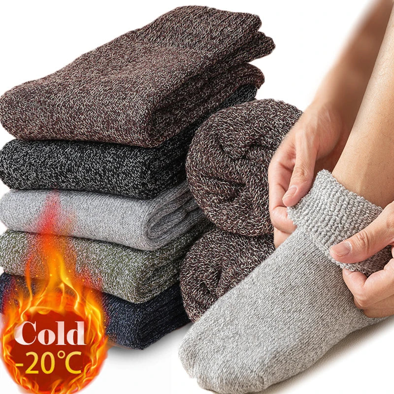 Merino Wool Socks Five-Pack Crew Thick Winter — Black | KIMLUD