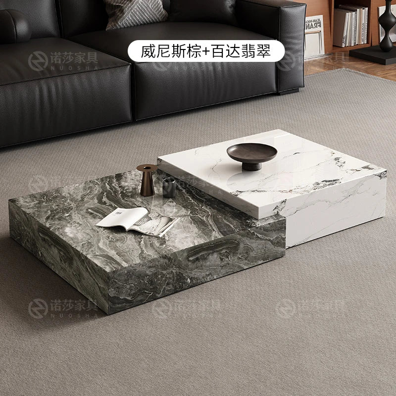 Rock Slab Coffee Table Minimalist Italian — Black-and-White Marble | KIMLUD