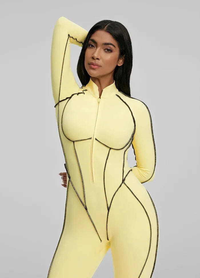 Jumpsuit – Chest Cushion – Nylon Elastane – Striped | KIMLUD