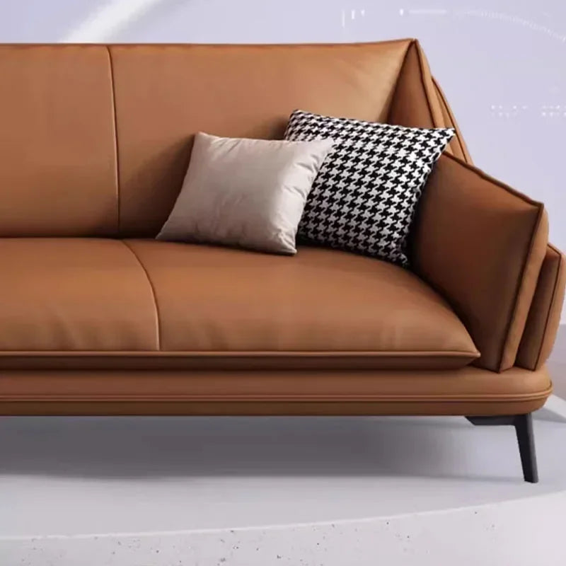 European Designer Leather Sofa Set Double Living Room Sofas With Foot Stool — Charcoal | KIMLUD