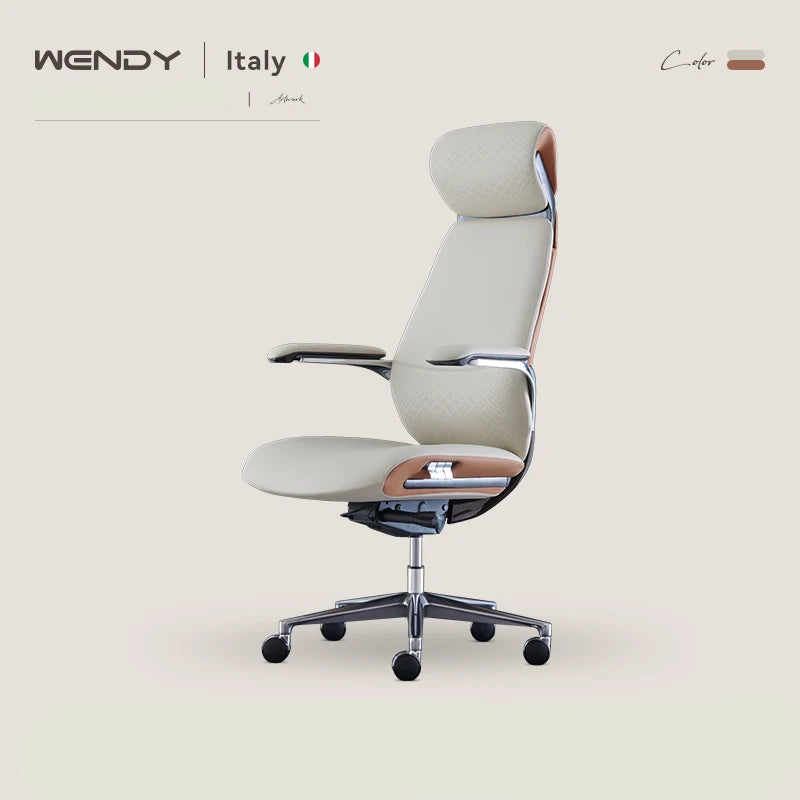 Leather Executive Office Chair With Ergonomic Back Support And Five Star Alloy Base — Cream Beige | KIMLUD