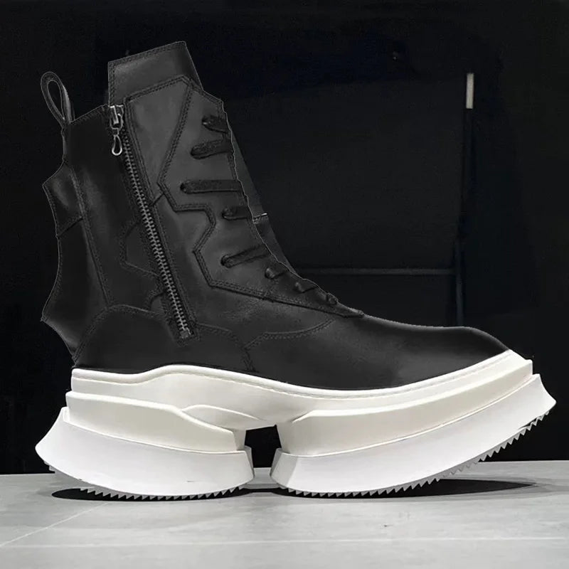 Men's Ankle Boots – High Top Street Style – Full Grain Leather | KIMLUD