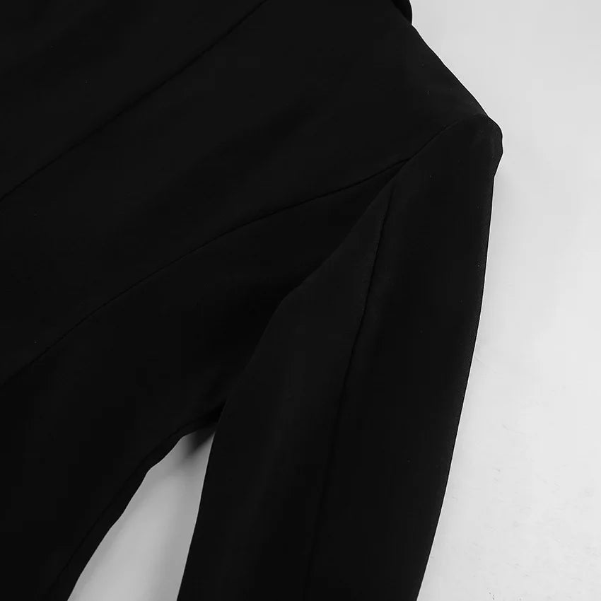 2025 Autumn and Winter New Fashion Black Small Suit Solid Jacket Design Sense Lace Splicing Commuting Long Sleeved Top Coat