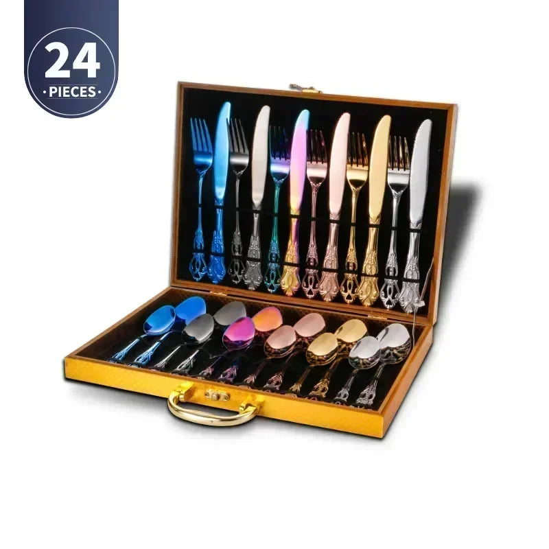Gold-Plated Stainless Steel Cutlery Set Royal European Spoon Fork Collection — Golden | KIMLUD