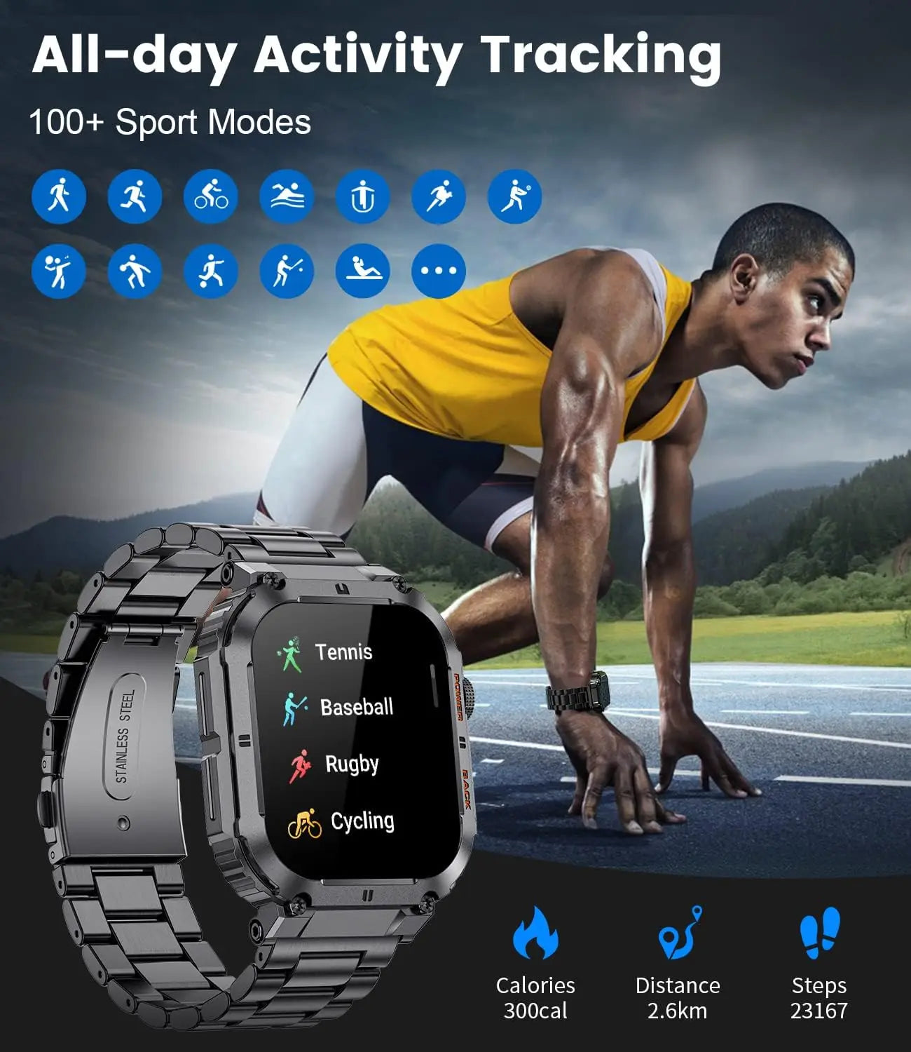 LIGE Outdoor Sports Fitness Smartwatch For Men 1.96 Inch Screen Bluetooth Calling Waterproof Watches Blood Oxygen Reloj Hombre